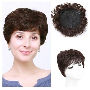 Natural Curly Hair Topper Replacement Hairpiece Short Darkest Brown Color